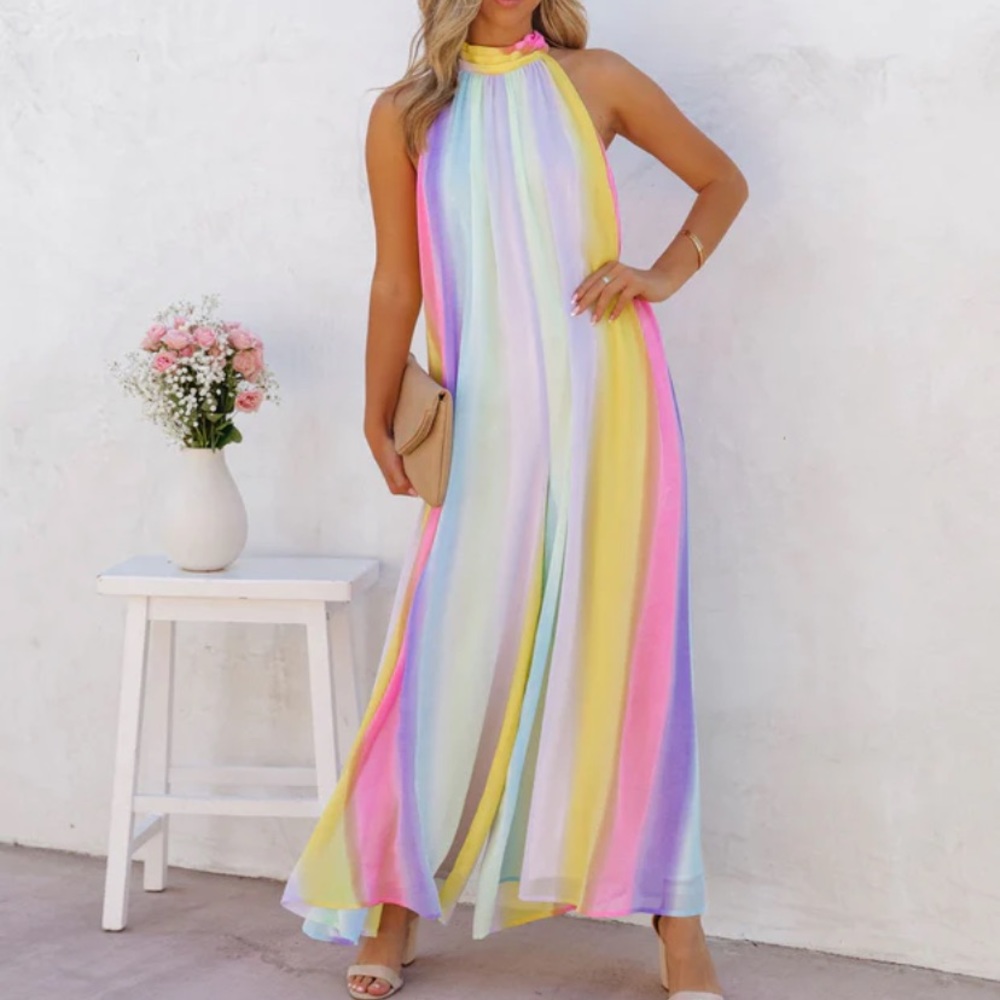 Striped Flowy Halter Jumpsuit